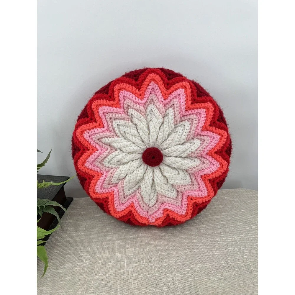 Crochet Granny Throw Pillow Vintage 13